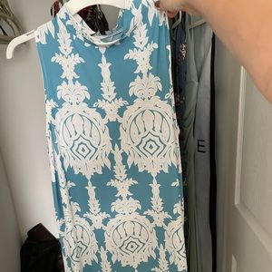 Knee length blue and white dress